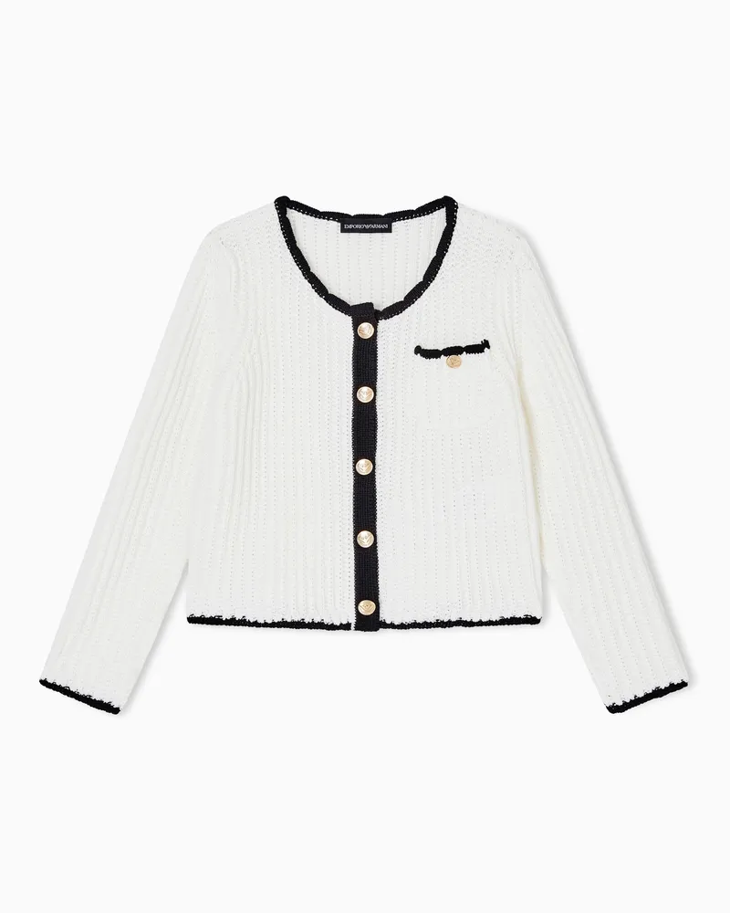 Emporio Armani Cardigan in maglia a costine con bottoni gold Bianco