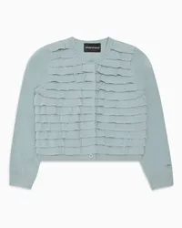 Emporio Armani OFFICIAL STORE Cardigan In Maglia Con Balze E Rouches Azzurro