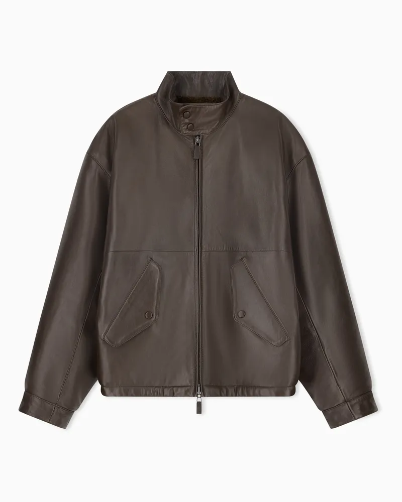 Emporio Armani Blouson reversibile in nappa plongé con ecopelliccia Marrone