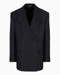 Emporio Armani OFFICIAL STORE Blazer Doppiopetto In Raso Di Lana A Righe Alternate Blu