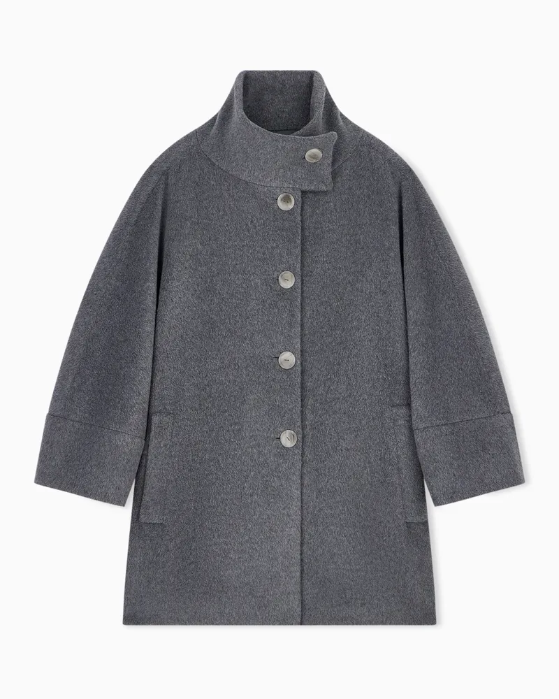 Emporio Armani Cappotto svasato in lana di alpaca con collo alto e bottoni Grigio
