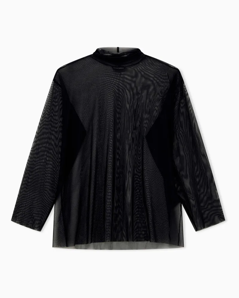 Emporio Armani Maglia in tulle stretch con collo alto Nero