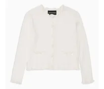 Emporio Armani OFFICIAL STORE Cardigan In Maglia A Coste Con Profili Rouches E Tasche Bianco