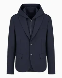 Emporio Armani OFFICIAL STORE Blazer Con Pettorina E Cappuccio In Misto Viscosa Blu