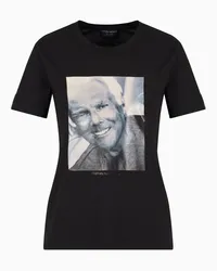 Emporio Armani OFFICIAL STORE T-shirt In Jersey Supima Con Stampa Fotografica Mr Armani Icon Nero