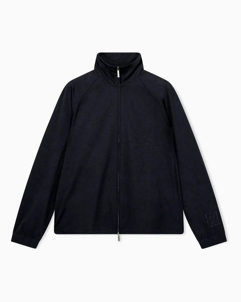 Emporio Armani Felpa fullzip in misto lyocell interlock con collo alto Blu