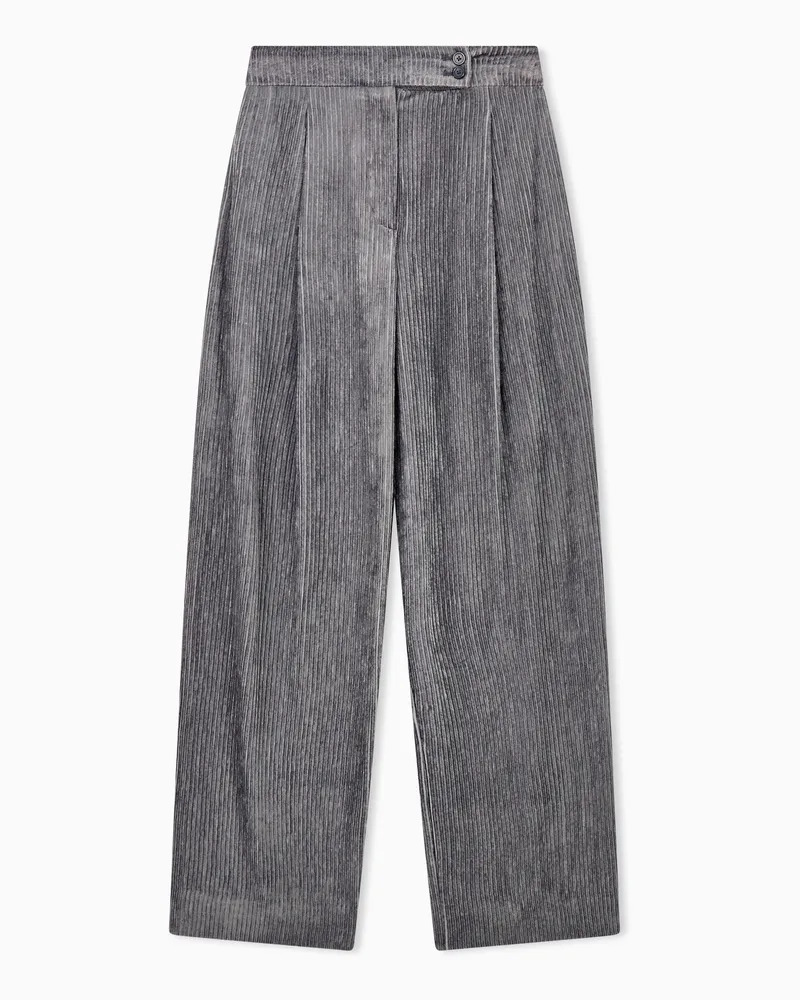 Emporio Armani Pantaloni con pince in corduroy fluido Capsule Signature Grigio
