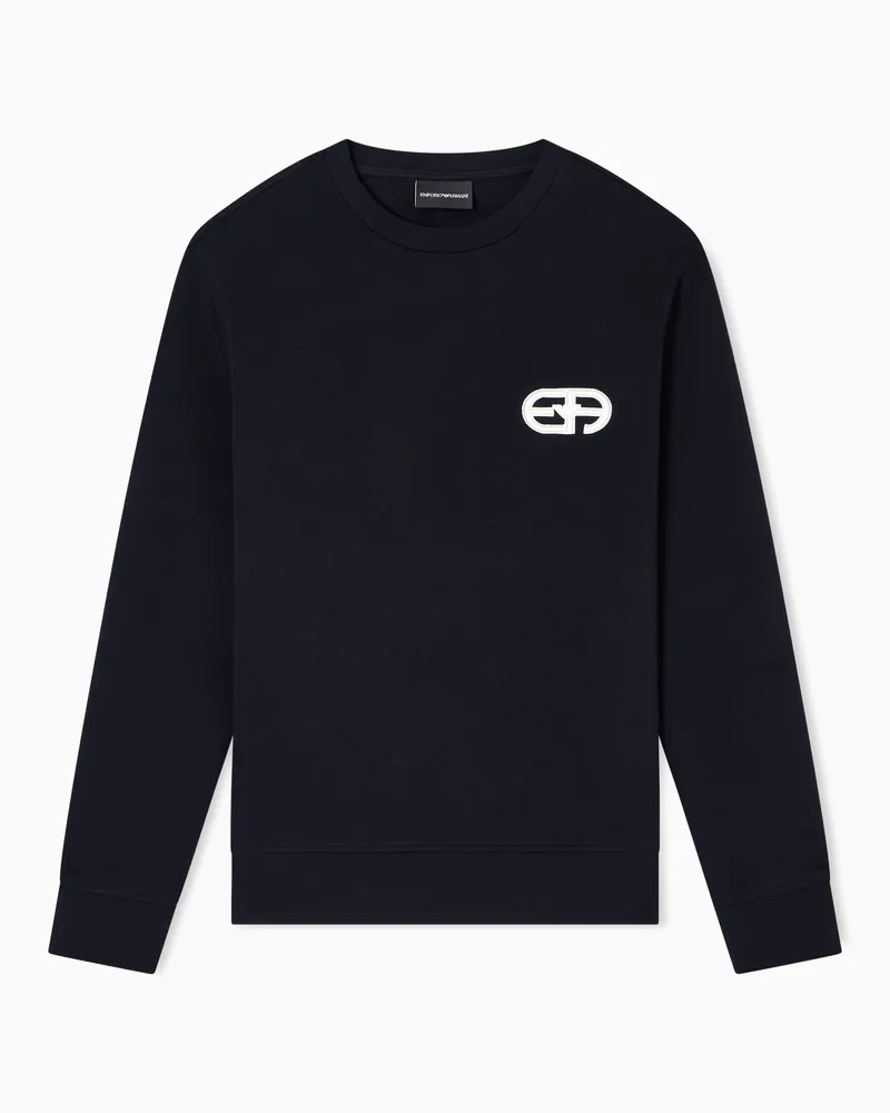 Emporio Armani Felpa in double jersey con ricamo logo EA a rilievo Blu