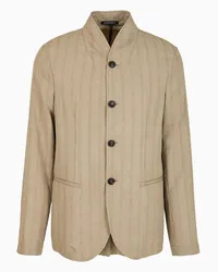 Emporio Armani OFFICIAL STORE Giacca Con Fondo Stondato In Misto Viscosa Mano Pesca Motivo A Righe Tono Su Tono Beige