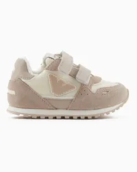 Emporio Armani OFFICIAL STORE Sneakers In Suede E Mesh Con Aquila E Velcro Beige