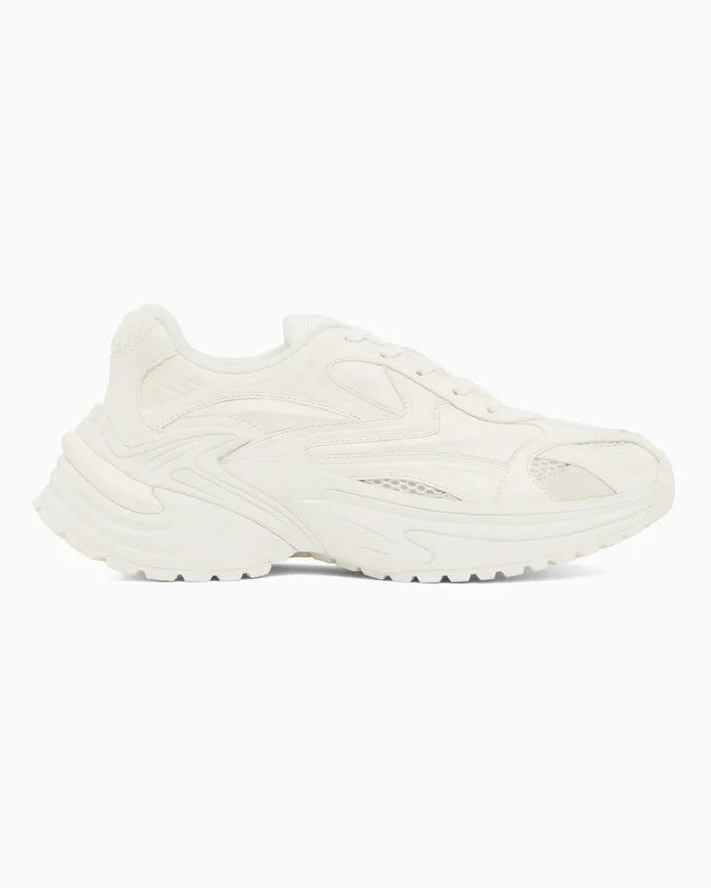 Emporio Armani Sneakers in mesh e suede Bianco