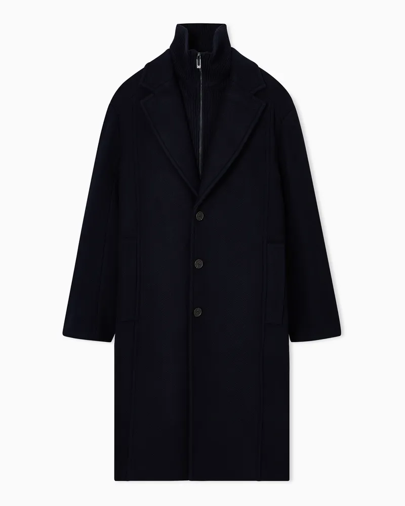 Emporio Armani Cappotto in twill di panno di lana vergine con pettorina Blu