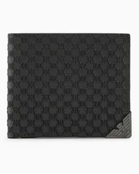 Emporio Armani OFFICIAL STORE Portafoglio Bifold In Pelle Con Pattern A Rilievo All Over Nero