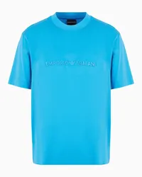 Emporio Armani OFFICIAL STORE T-shirt Con Ricamo Logo A Rilievo In Jersey Misto Lyocell Asv Azzurro