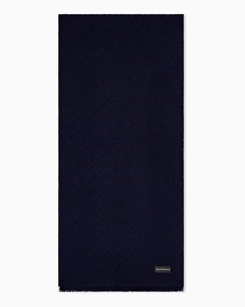 Emporio Armani Sciarpa in lana vergine con frange e trama diagonale Blu