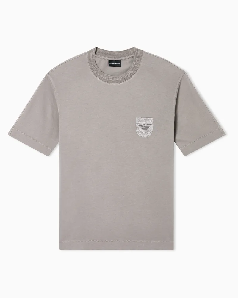 Emporio Armani T-shirt in jersey heavy con ricamo scudo Grigio