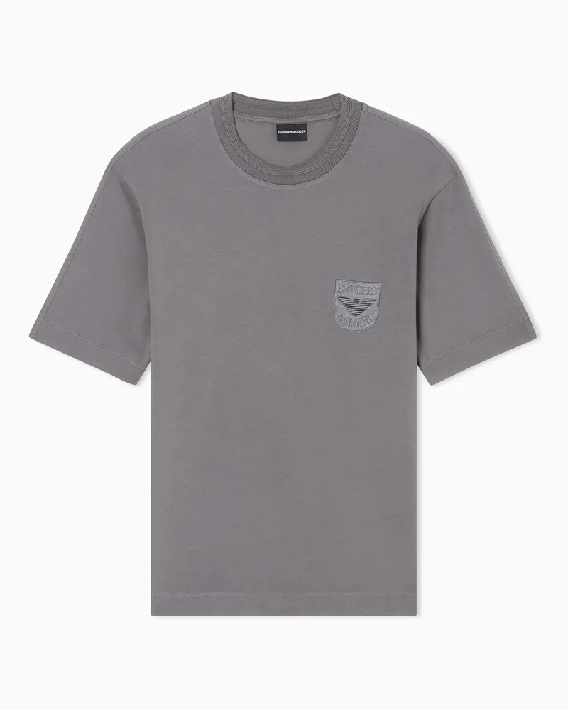 Emporio Armani T-shirt in jersey heavy con ricamo scudo Grigio
