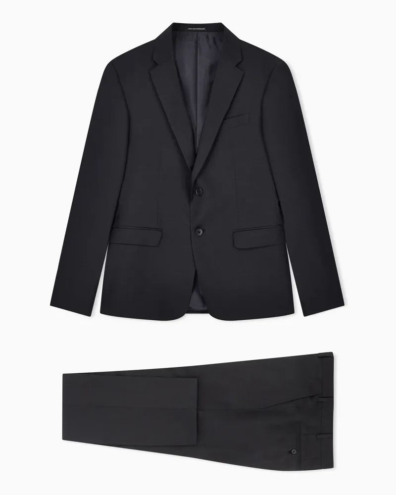 Emporio Armani Abito monopetto regular fit in tela di lana vergine Fil a Fil Nero
