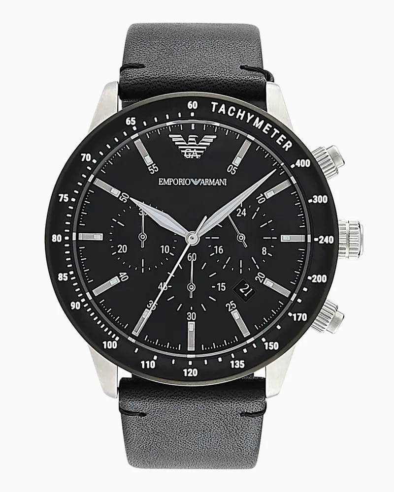 Emporio Armani Cronografo da uomo con cinturino in pelle nera Multicolore
