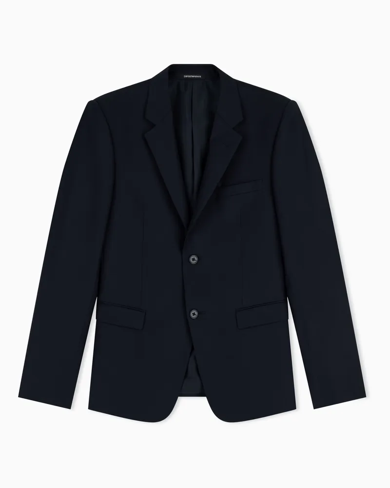 Emporio Armani Giacca monopetto in lana unita pettinata Blu