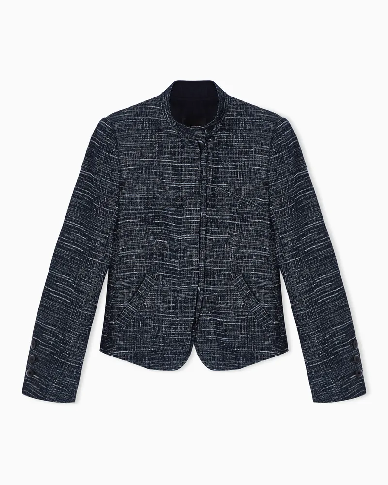 Emporio Armani Giacca colllo guru in tweed effetto denim Blu