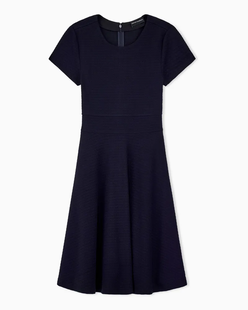 Emporio Armani Abito svasato in jersey jacquard di viscosa a maniche corte Blu