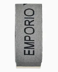 Emporio Armani OFFICIAL STORE Sciarpa In Misto Lana E Cotone Con Maxi Logo Jacquard Grigio