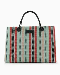 Emporio Armani OFFICIAL STORE Shopper Media Myea In Stuoia Intrecciata Verde