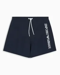 Emporio Armani OFFICIAL STORE Costume Shorts In Tessuto Crinkle Con Ricamo Logo Laterale Blu