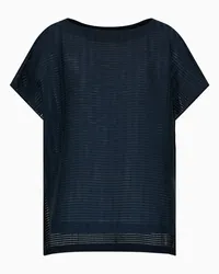 Emporio Armani OFFICIAL STORE Maglia Con Motivo Rettangoli All Over E Spacchi Laterali Blu