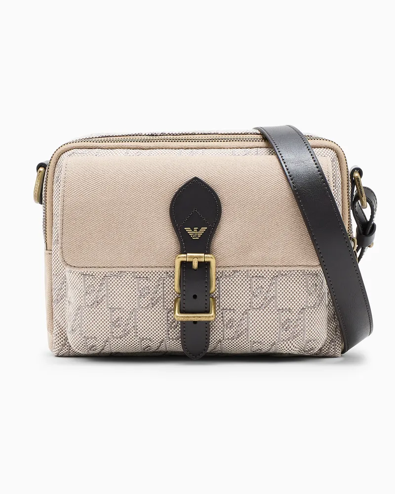 Emporio Armani Borsa a tracolla in tessuto con motivo monogram e fibbia Beige