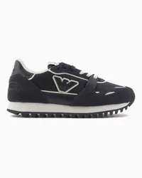 Emporio Armani OFFICIAL STORE Sneakers In Suede E Mesh Con Aquila Blu