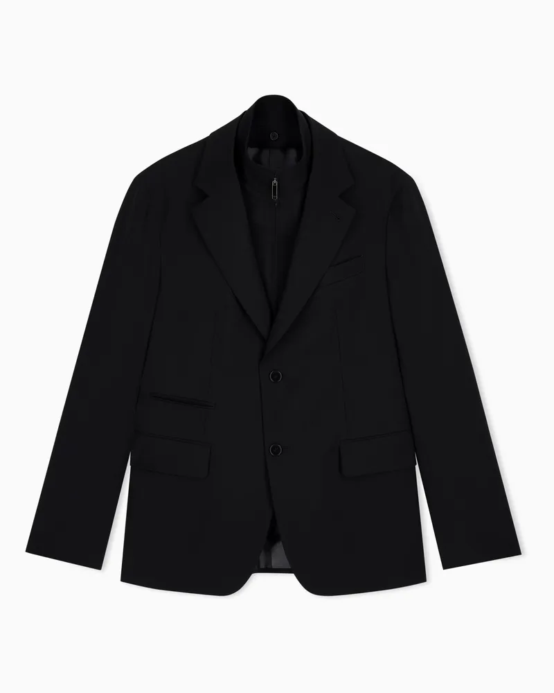 Emporio Armani Giacca monopetto in tela di fresco lana tropical con pettorina Nero