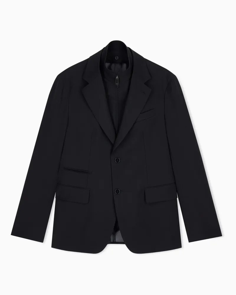 Emporio Armani Giacca monopetto in tela di fresco lana tropical con pettorina Nero