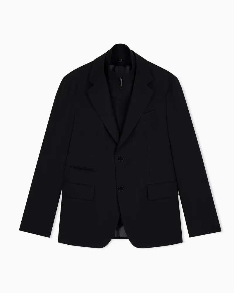 Emporio Armani Giacca monopetto in tela di fresco lana tropical con pettorina Nero
