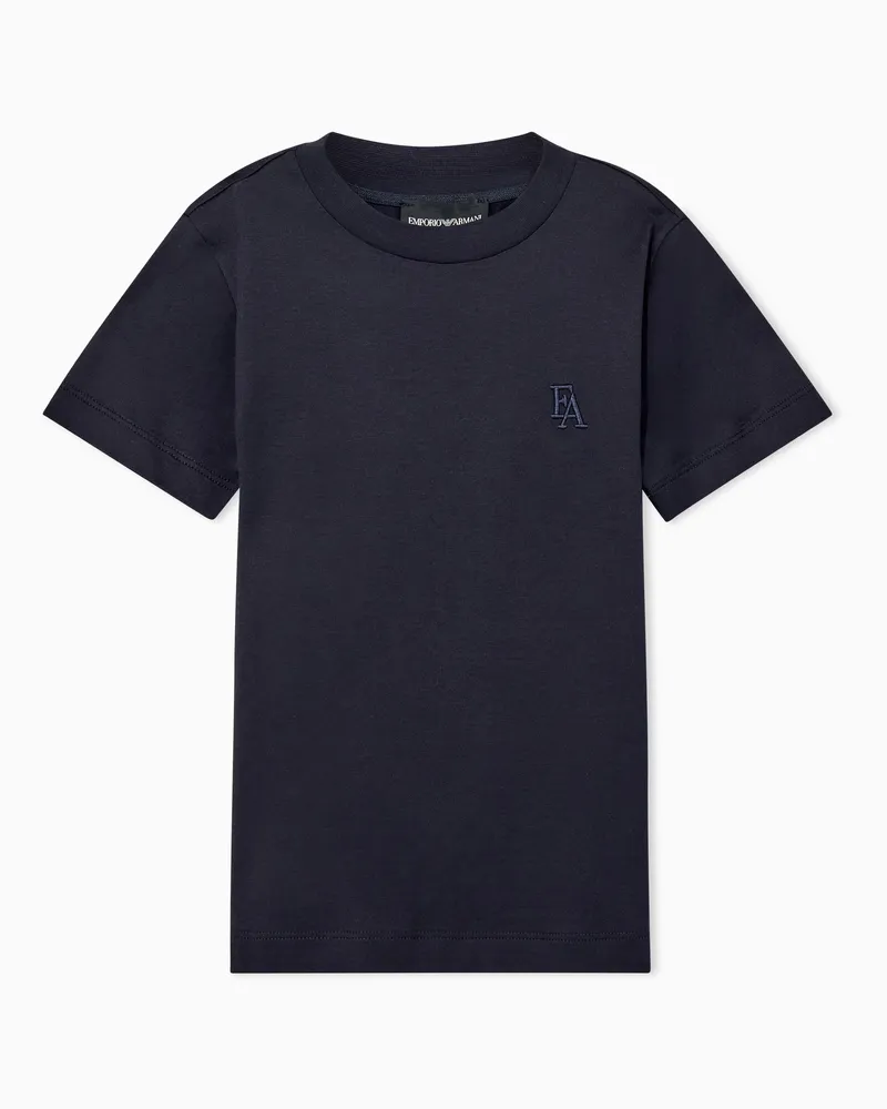 Emporio Armani T-shirt in jersey di lyocell e cotone con logo ricamato Blu