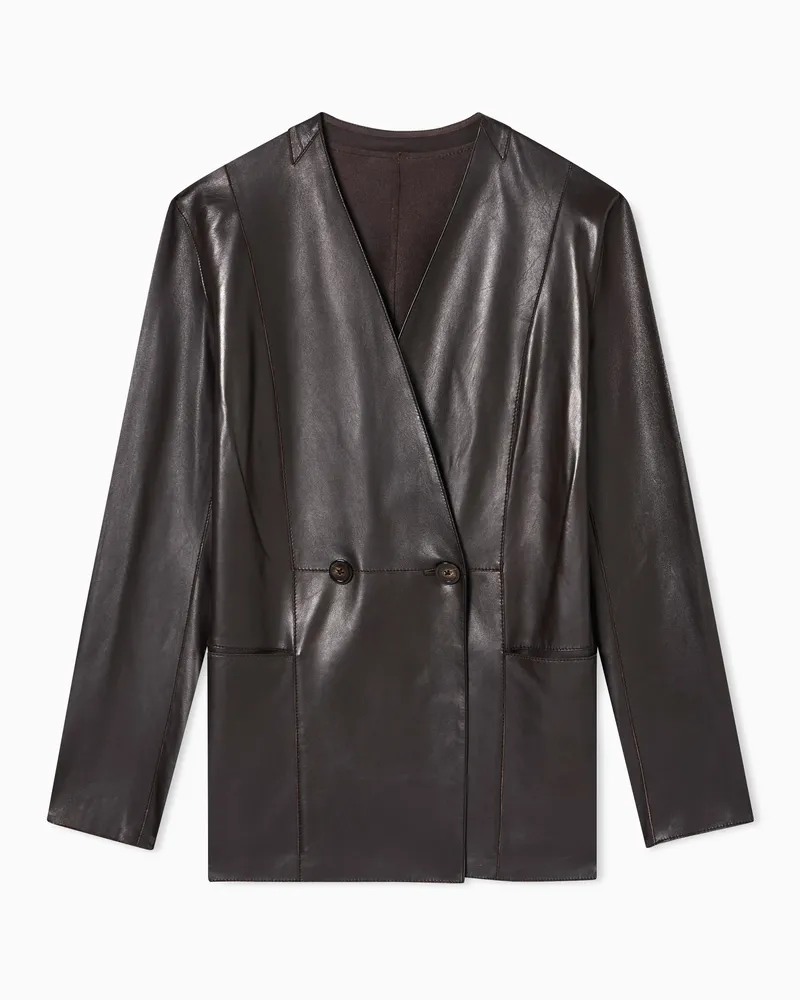 Emporio Armani Blazer in nappa di agnello guanteria taglio vivo Marrone