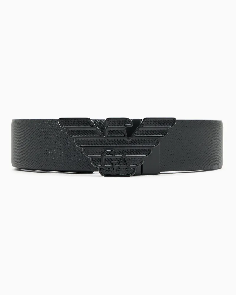 Emporio Armani Cintura in pelle stampa a rilievo con fibbia aquila Nero