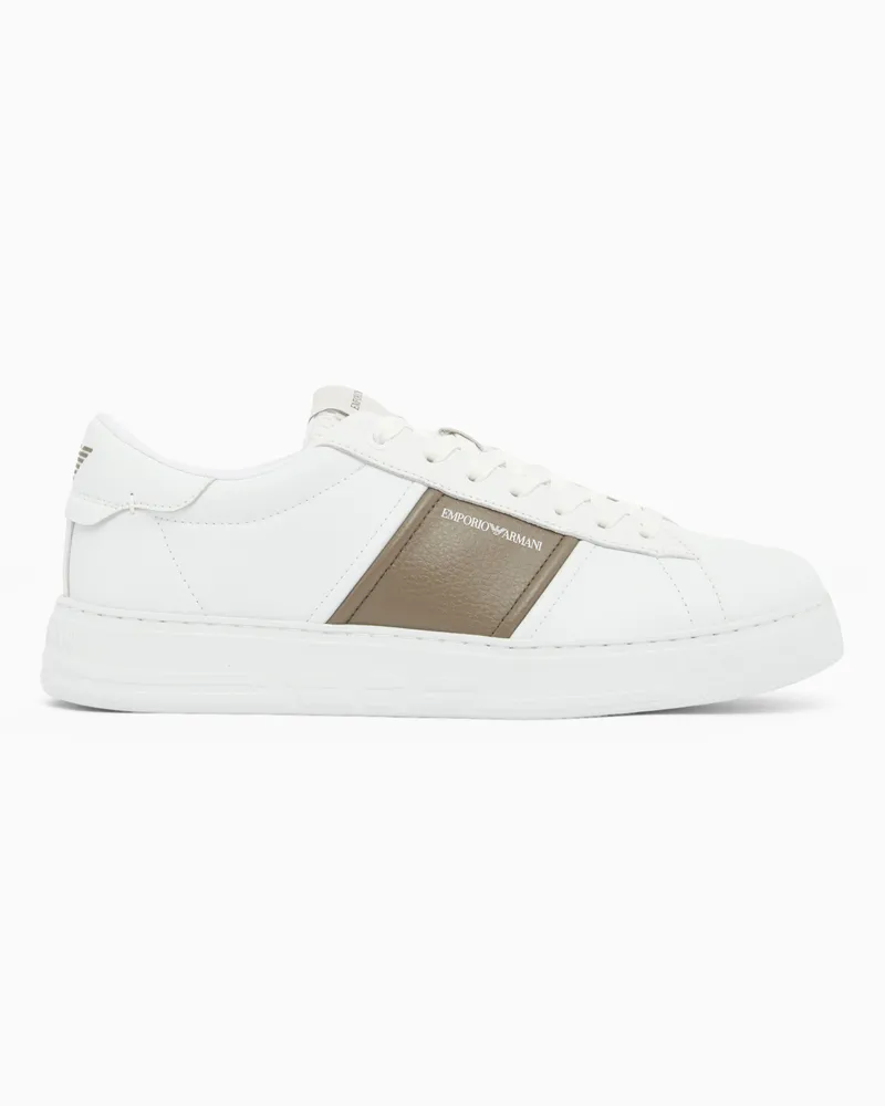 Emporio Armani Sneakers in pelle con logo e inserti a contrasto Bianco