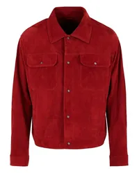 Emporio Armani OFFICIAL STORE Giacca Camicia In Suede Di Capra Con Tasche Frontali Rosso