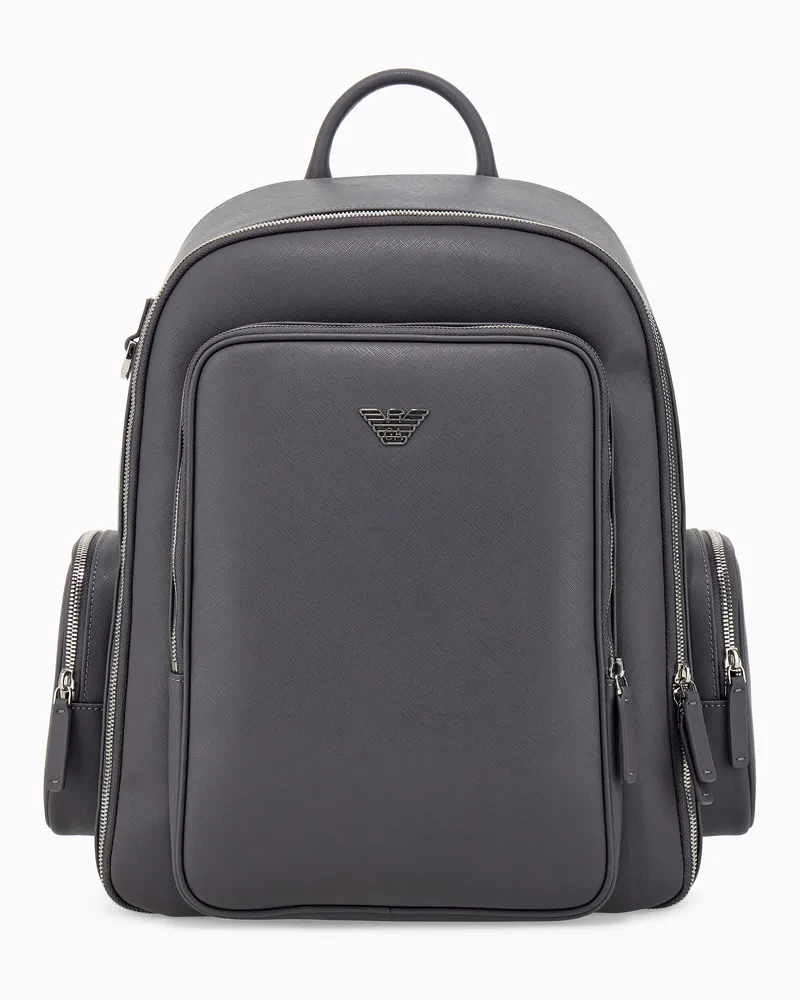Emporio Armani Zaino New Backpack con tasca frontale e logo in metallo Grigio