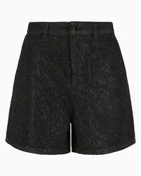 Emporio Armani OFFICIAL STORE Shorts In Denim 12,5 Oz Con Logo Strass All Over Nero