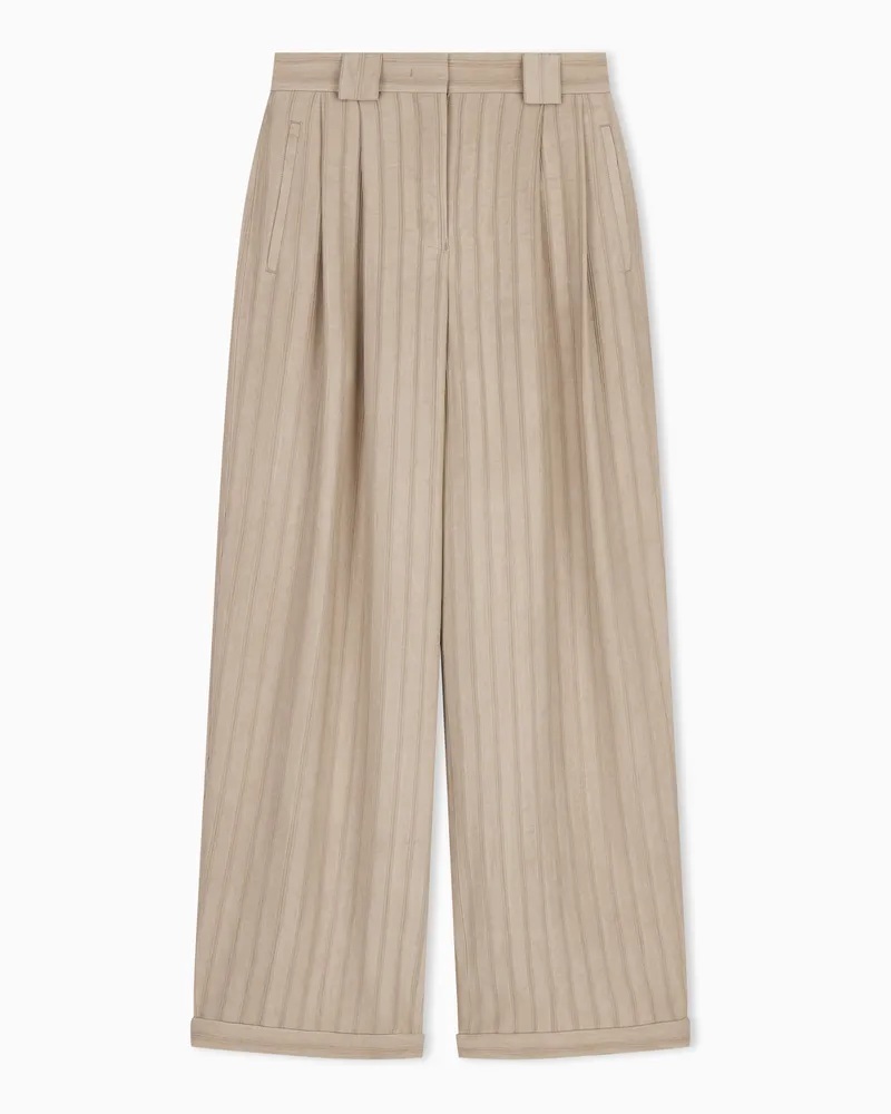 Emporio Armani Pantaloni in tessuto dobby operato a righe tinto freddo Beige