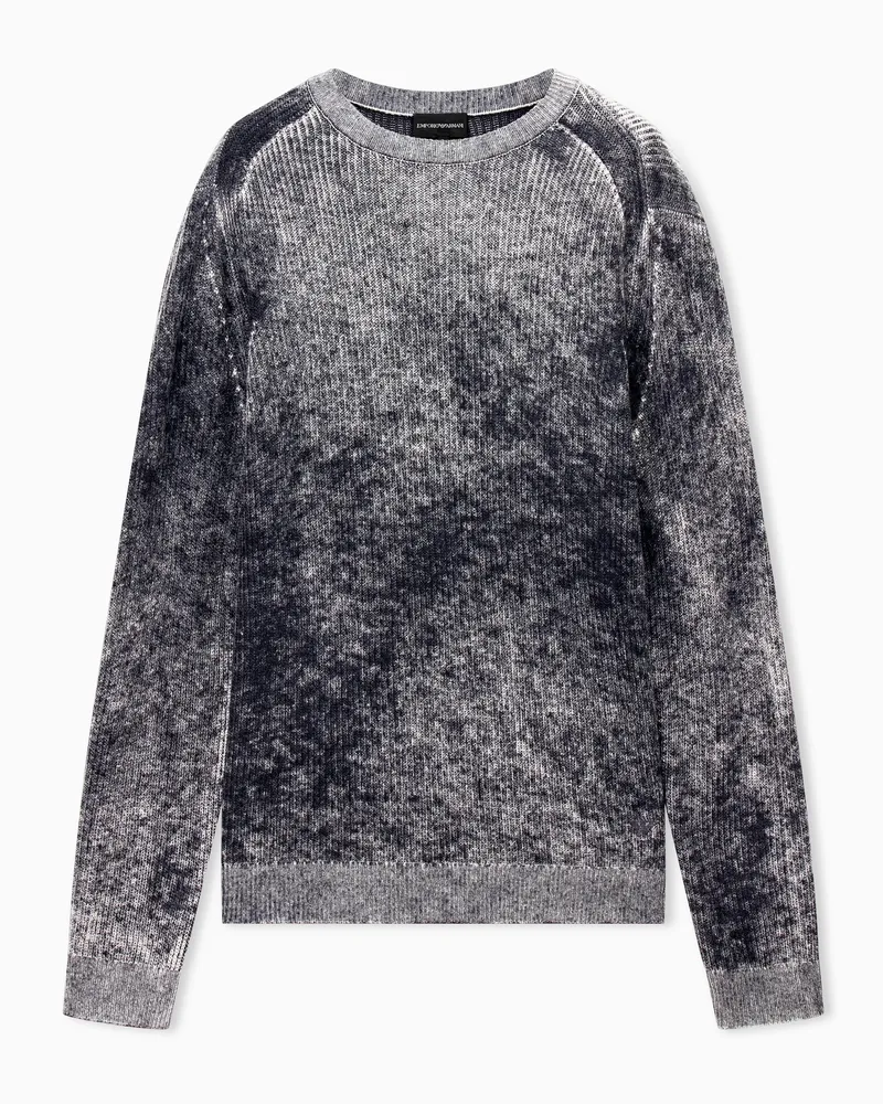 Emporio Armani Maglione in lana vergine a coste con stampa mélange Grigio