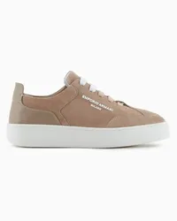 Emporio Armani OFFICIAL STORE Sneakers In Pelle Velour Con Logo Laterale Cammello