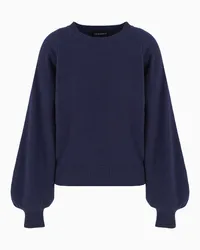 Emporio Armani OFFICIAL STORE Maglione Con Maniche Palloncino In Lana Vergine Misto Cashmere Asv Blu