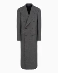 Emporio Armani OFFICIAL STORE Cappotto Lungo Doppiopetto In Grisaglia Compatta Di Lana Mouliné Pesante Grigio