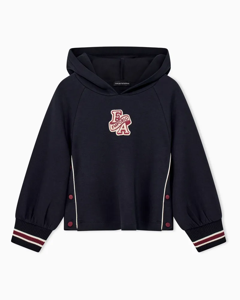 Emporio Armani Felpa con cappuccio in jersey con patch e bottoni laterali Blu
