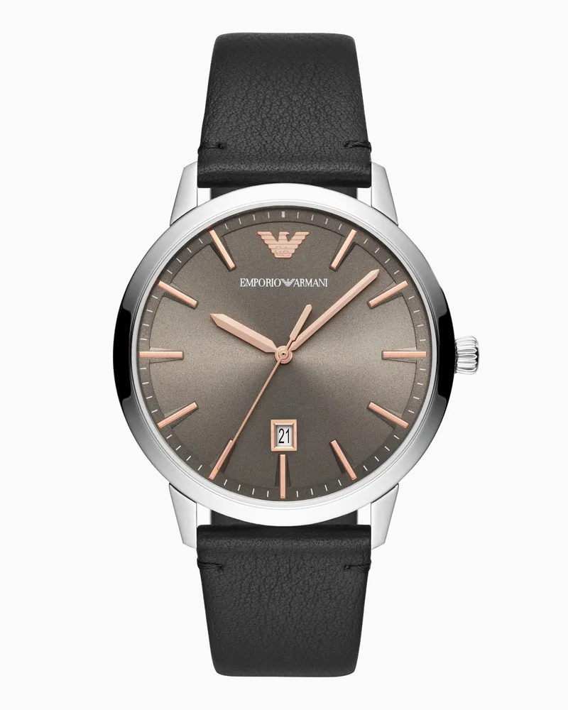 Emporio Armani Orologio a tre lancette con datario e pelle nera Multicolore