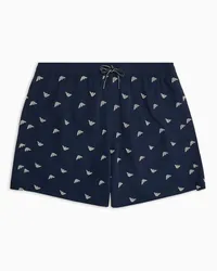 Emporio Armani OFFICIAL STORE Costume Shorts Con Ricamo Micro Eagle All Over Blu